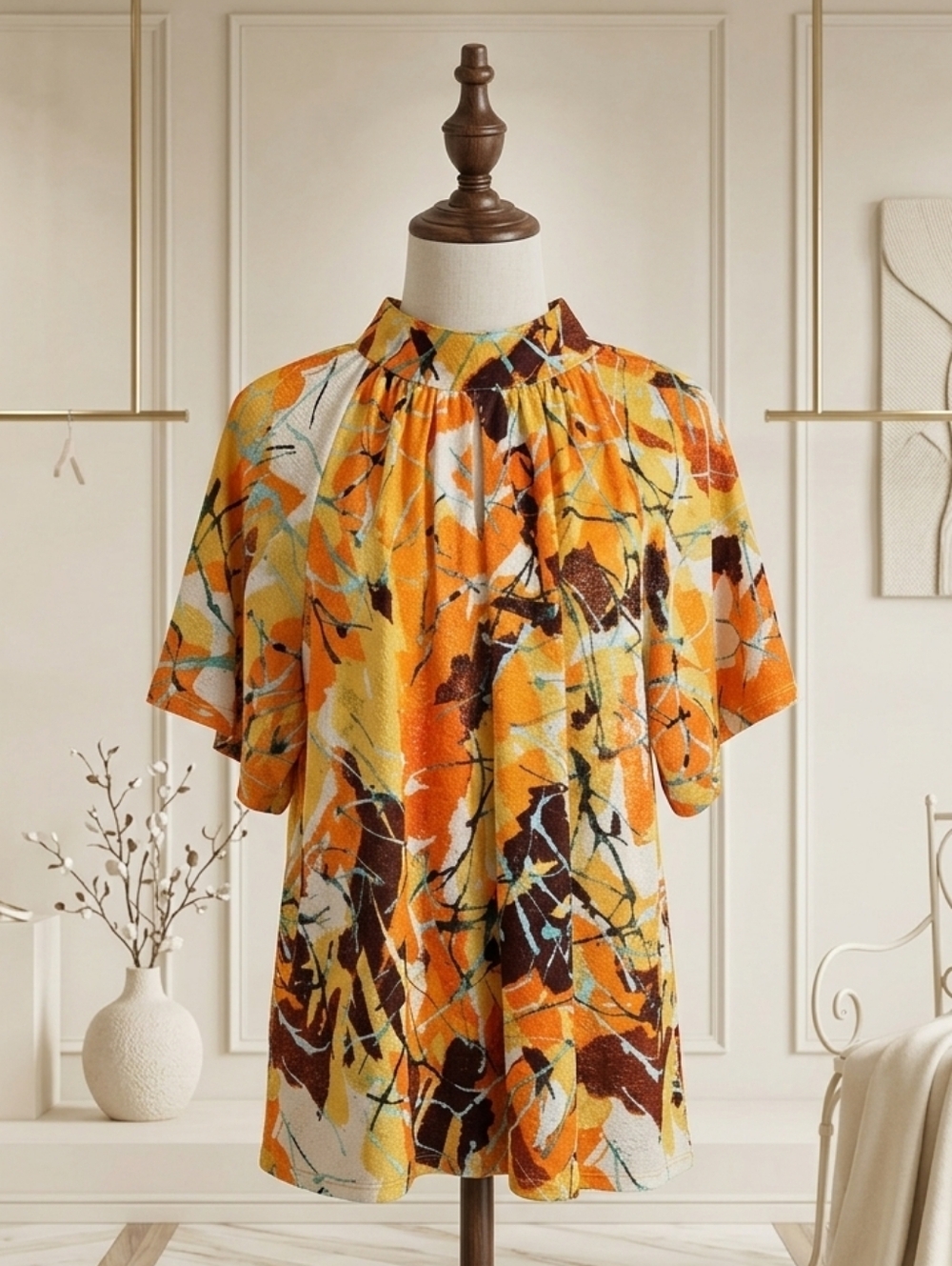 Vibrant Floral Blouse in Orange by C Est 1946 Sz XL